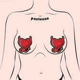 Devil Heart: Red Glittering Hearts with Horns & Tail Nipple Pasties by Pastease®-French Quarter Lingerie